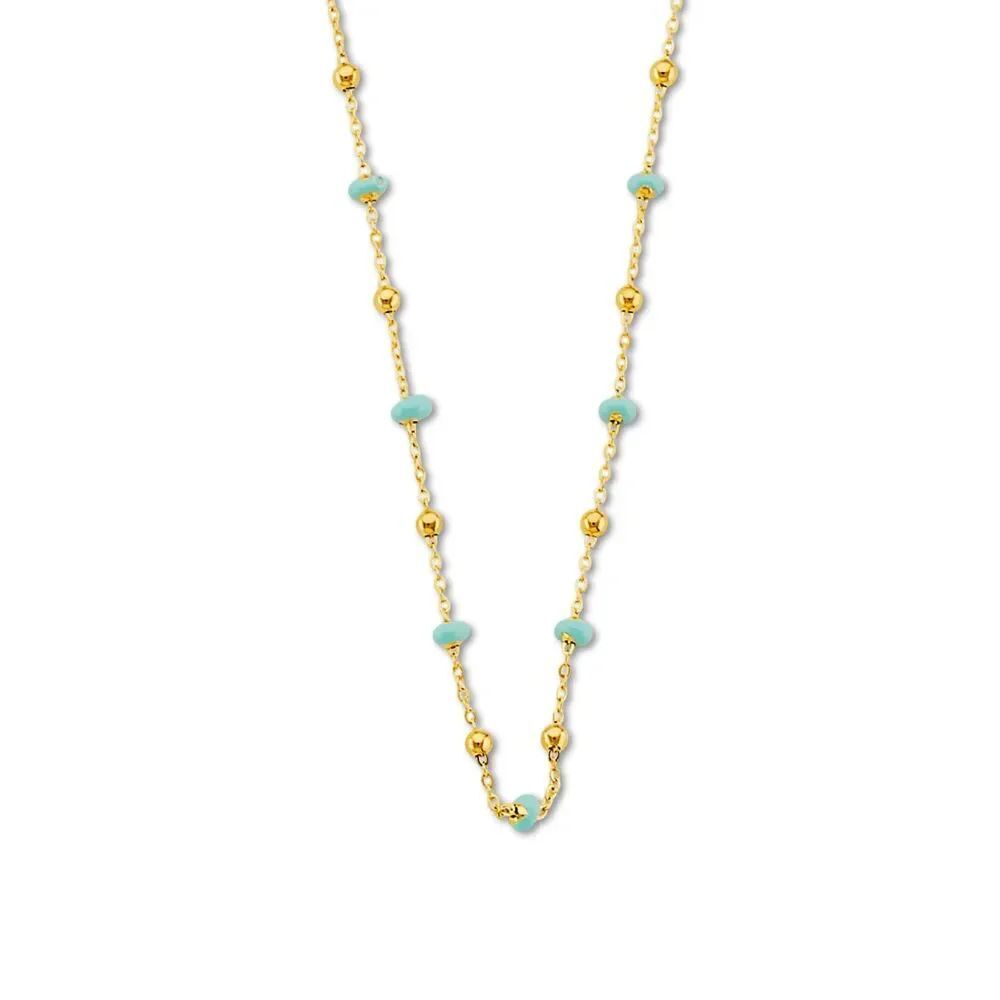 14K Yellow Gold Turquoise Enamel Bead Necklace By Tehrani Jewelry